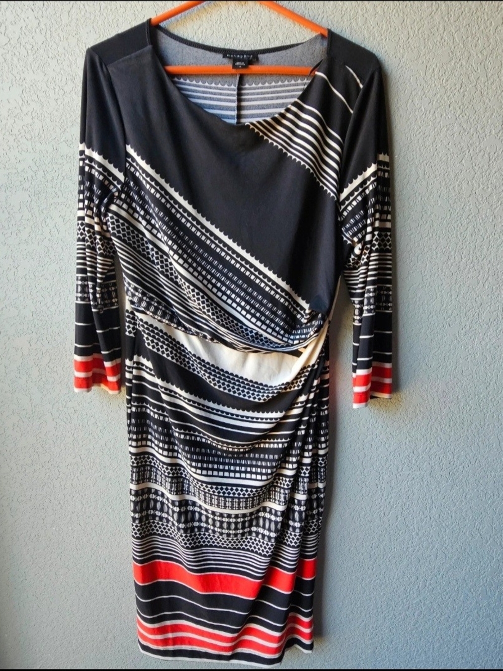Metaphor Black, White & Red Striped Long Sleeve Midi Dress